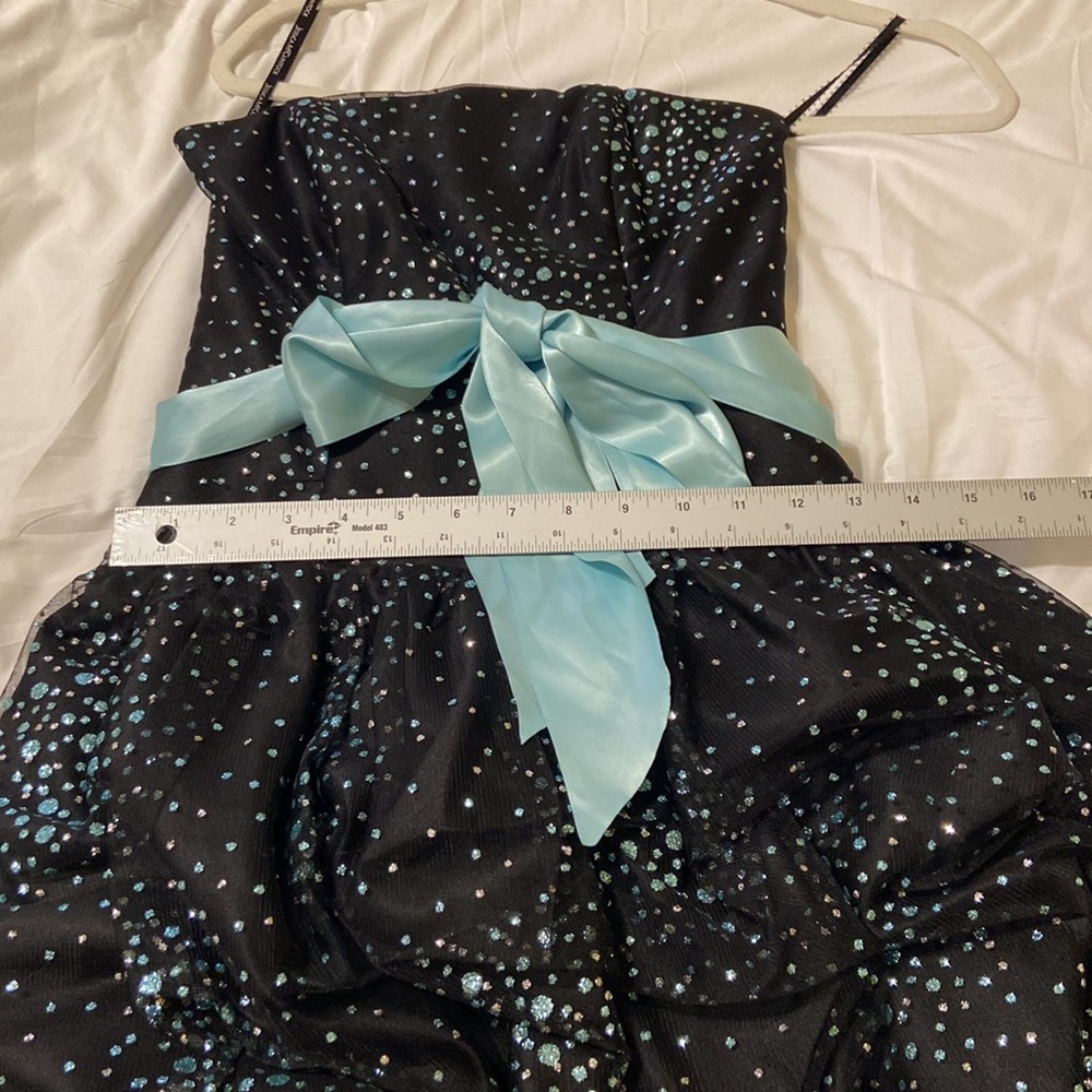 Jessica McClintock champagne turquoise sparkle strapless dress SZ 3 vintage cute - Picture 9 of 11